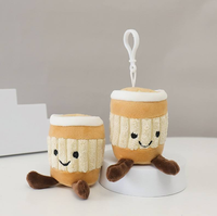 Adorable porte-clés en peluche tasse à café latte art 12 cm, en polyester ultra doux, maille brodée, poupée de machine à griffes d'anniversaire, pour sac à dos