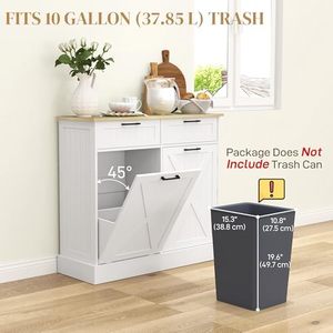 Cubo de Basura Moderno para Cocina Sunrise Blanco con 2 Cajones Ajustables, Panel de MDF, Madera Inclinable para Lavandería o <span class=keywords><strong>Despensa</strong></span> - Product Image 5