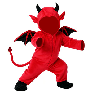 Costume de diable mignon pour enfants, rouge avec cornes, ailes et queue, tenue de cosplay d'Halloween de 2 à 4 ans - Product Image 2