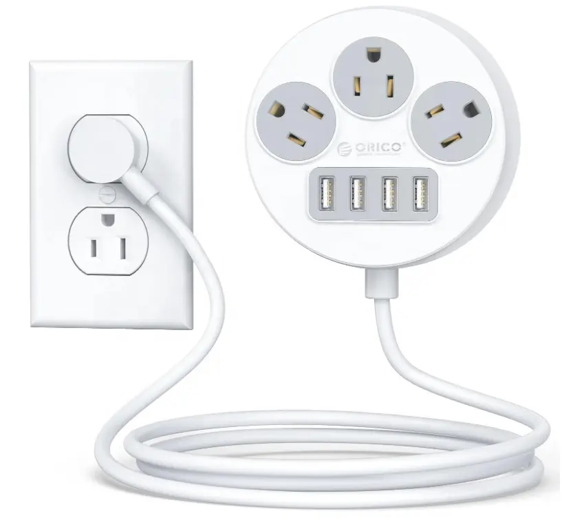 ORICO-Regleta de alimentación plana, cable de extensión de 5 pies con múltiples salidas, tira de alimentación de viaje con 3 salidas, 4 cables de alimentación de bolsillo USB