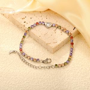 New Arrival Customizable Wholesale Charm Rainbow <b>Bracelet</b> Women Stainless Steel Colourful <b>Cubic</b> <b>Zirconia</b> love Heart <b>Bracelets</b> - Product Image 5