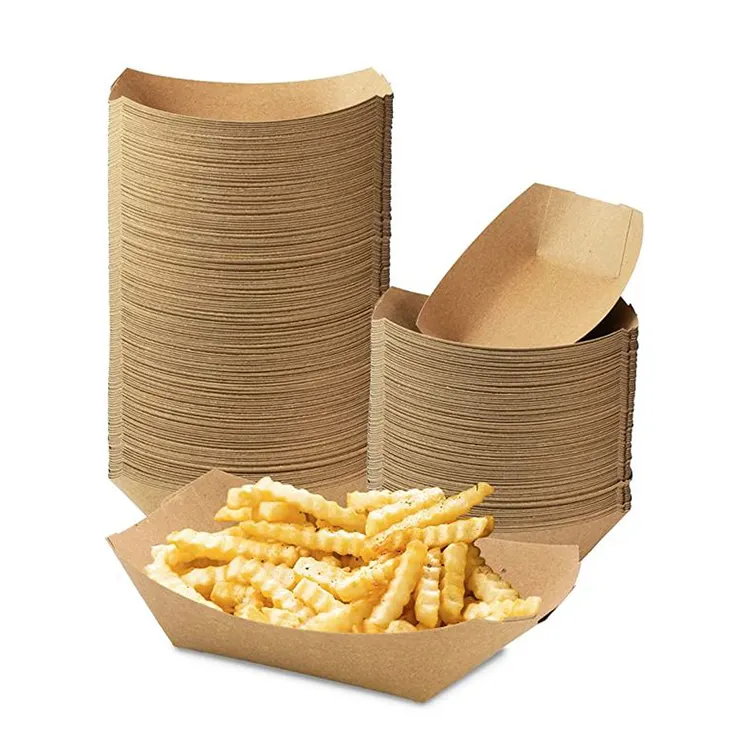 Wholesale french fries kraft paper packaging box no origami box french fries paper BBQ Snack food boat box