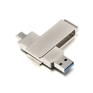 Metal OTG cep telefonu 2 in 1 USB flash sürücü 3.0 32GB özel bellek 64GB döner U disk 128GB ücretsiz gravür LOGO cle usb