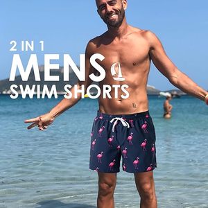 Custom Logo OEM <strong>Mens</strong> Swim Trunks Swim <strong>Shorts</strong> Quick Dry 5 Inch Inseam Beach <strong>Shorts</strong> <strong>with</strong> Compression Liner and <strong>Zipper</strong> <strong>Pocket</strong> - Product Image 3