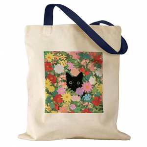 Bolsa de Lona con Estampado de Gato Negro y Diseño Floral para Mujer - Grande (>50cm) Diseño Bonito para la Escuela, el Trabajo, la Playa, Viajes y Compras - Product Image 1