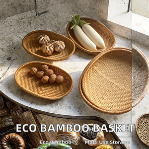Panier de rangement ovale en bambou tressé à la main, plateau à fruits tissé, organisateur multifonction écologique pour le rangement des aliments dans la cuisine - Product Image 2