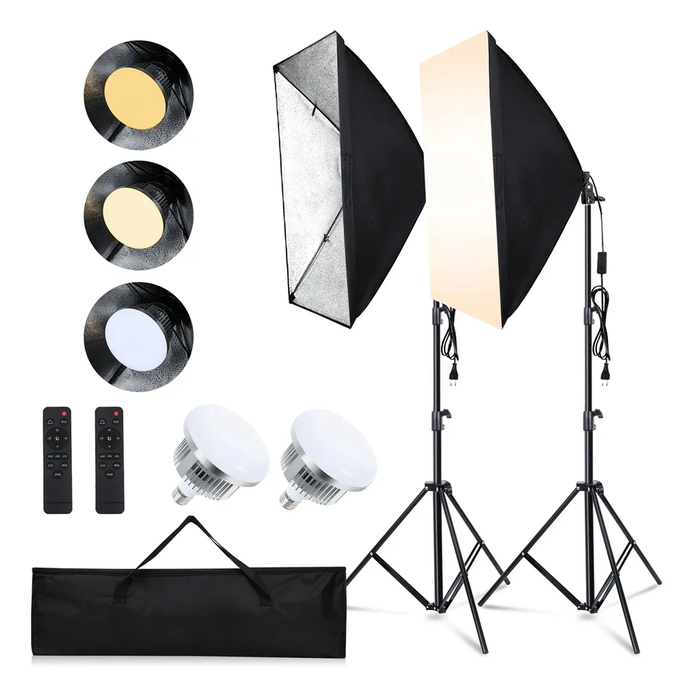 Kit d'éclairage de photographie de studio professionnel Softbox Stand Lighting Set 85W 3200-5600K avec kit d'éclairage de Softbox à distance