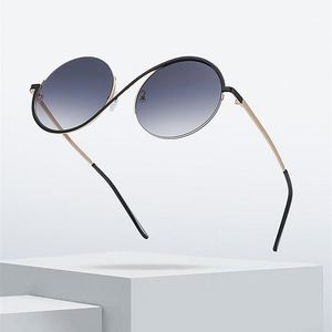 Lunettes de soleil rondes en métal demi-cerclées anti-lumière bleue UV400 personnalisables avec logo, tendance 2025, pour femmes - Product Image 5