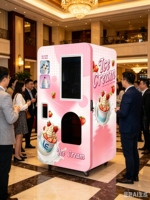 Machine à crème glacée professionnelle 24h/24 et 7j/7, refroidie par air, saveur unique, système de garniture à 6 distributeurs pour la vente autonome