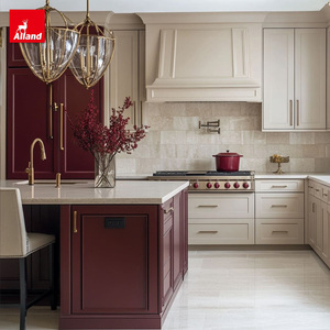 Alland Armadietti da Cucina Completi Personalizzati con Combinazione di Stoccaggio, Porte in <span class=keywords><strong>Legno</strong></span> Massello, Isola Sostitutiva, Colore Rosso Vino, con Lavello - Product Image 3