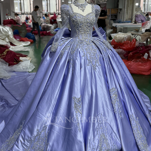 Robe de Quinceañera violette pour 15 ans, en satin avec fleurs, Vestidos de 15 Anos, robe de soirée perlée et en dentelle Xs201 - Product Image 2