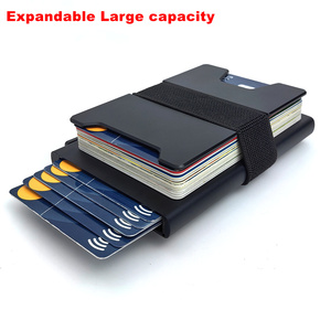 Mechanism &amp; Slim Engraved Logo Men's Expandable Capacity Aluminum Metal Case RFID Anti-Theft <strong>Pop</strong> <strong>up</strong> Credit <strong>Card</strong> Holder <strong>Wallet</strong> - Product Image 2