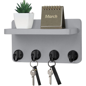 <span class=keywords><strong>Porte</strong></span>-clés <span class=keywords><strong>mural</strong></span> en bois rustique avec 4 crochets pour salon, cuisine, entrée - Rangement d'outils - Product Image 5