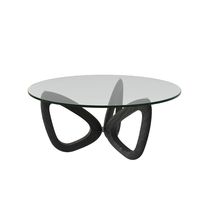 Table basse design nordique simple pour salon, en bois massif et verre trempé, ronde, écologique et durable