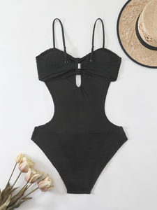 Women's Solid Color <b>Open</b> Back One-Piece Swimsuit Sexy Backless Monokini Swimwear Beach Bathing Suit - Product Image 1