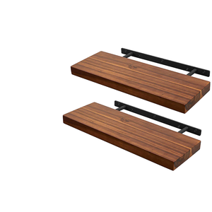 Étagères flottantes murales en bois d'acacia à un seul niveau, sculptées, pour salle de bain, cuisine et salon - Product Image 1