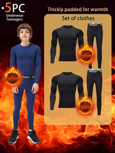 Paquete de 5 Camisetas Térmicas de Compresión para Niños y Niñas, Forradas de Felpa, Cuello Redondo, Capa Base Deportiva, Camiseta Interior - Product Image 6