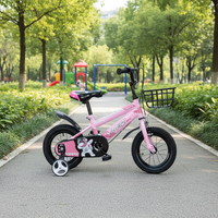 Vélo pour enfants en acier rose avec roues d'apprentissage, motif astronaute de dessin animé, élégant pour petites filles, siège et guidon réglables, roues de 14 pouces