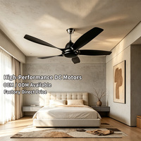 Ventilateur de plafond BLDC noir mat 56 pouces 5 pales sans lumière, moteur DC silencieux avec télécommande pour hôtel, commerce, salon