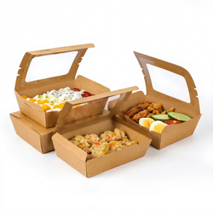 Boîte à emporter personnalisée en kraft brun avec fenêtre transparente, emballage alimentaire pliable durable, OEM ODM pour restaurant, aliments frits et traiteur - Product Image 1