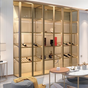 ארון יין גדול לקיר, מדף יין, תצוגת כוסות ויסקי, ארון מתכת וזכוכית לסלון, ארון תצוגת יין, ארון בר - Product Image 1