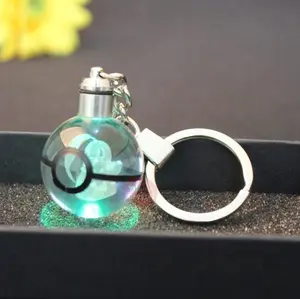 Chaveiro de pokeball de cristal de 30mm, popular, escolhido, com luz led, para presente