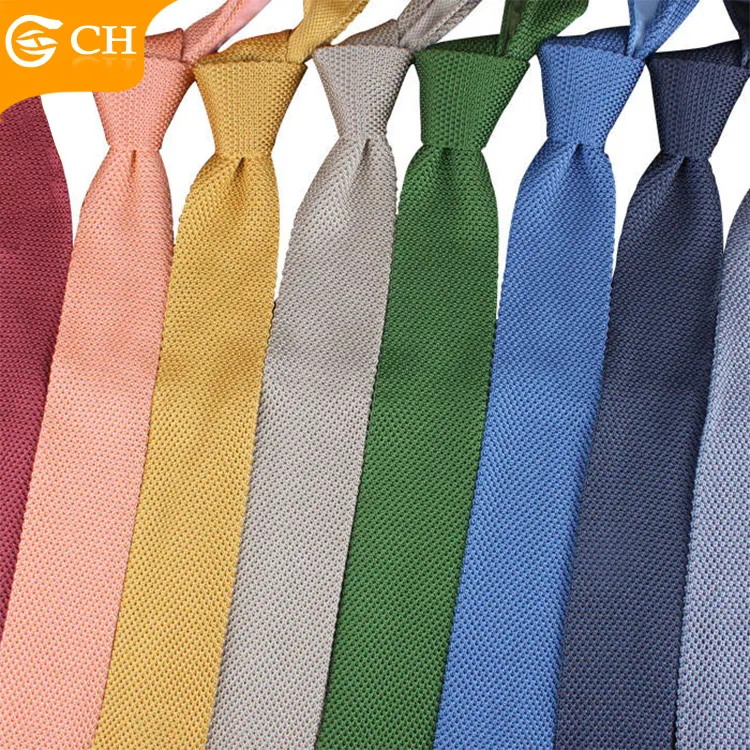 Customization Knitted Tie Mens Casual Colorful Plain Slim Skinny Woven Knit Necktie Knitted Tie