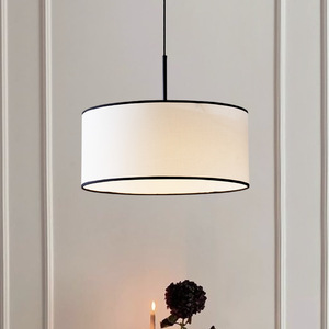 Lampe suspendue de style nordique, ronde, en tissu crème, Led E27, pour salon, chambre à coucher, salle à manger - Product Image 2