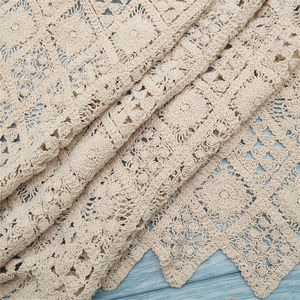 Tela de Algodón 100% Ecológica, Bordada con Cuerda Beige y Encaje Floral, Soluble en Agua, para Prendas y Textiles del Hogar - Product Image 6