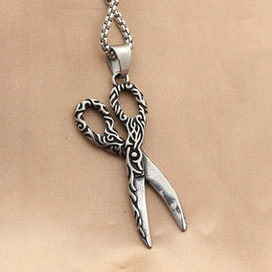 yunnique Stainless Steel Scissors Pendant Necklace Men's Retro <b>Punk</b> Geometric Design 280420 - Product Image 2