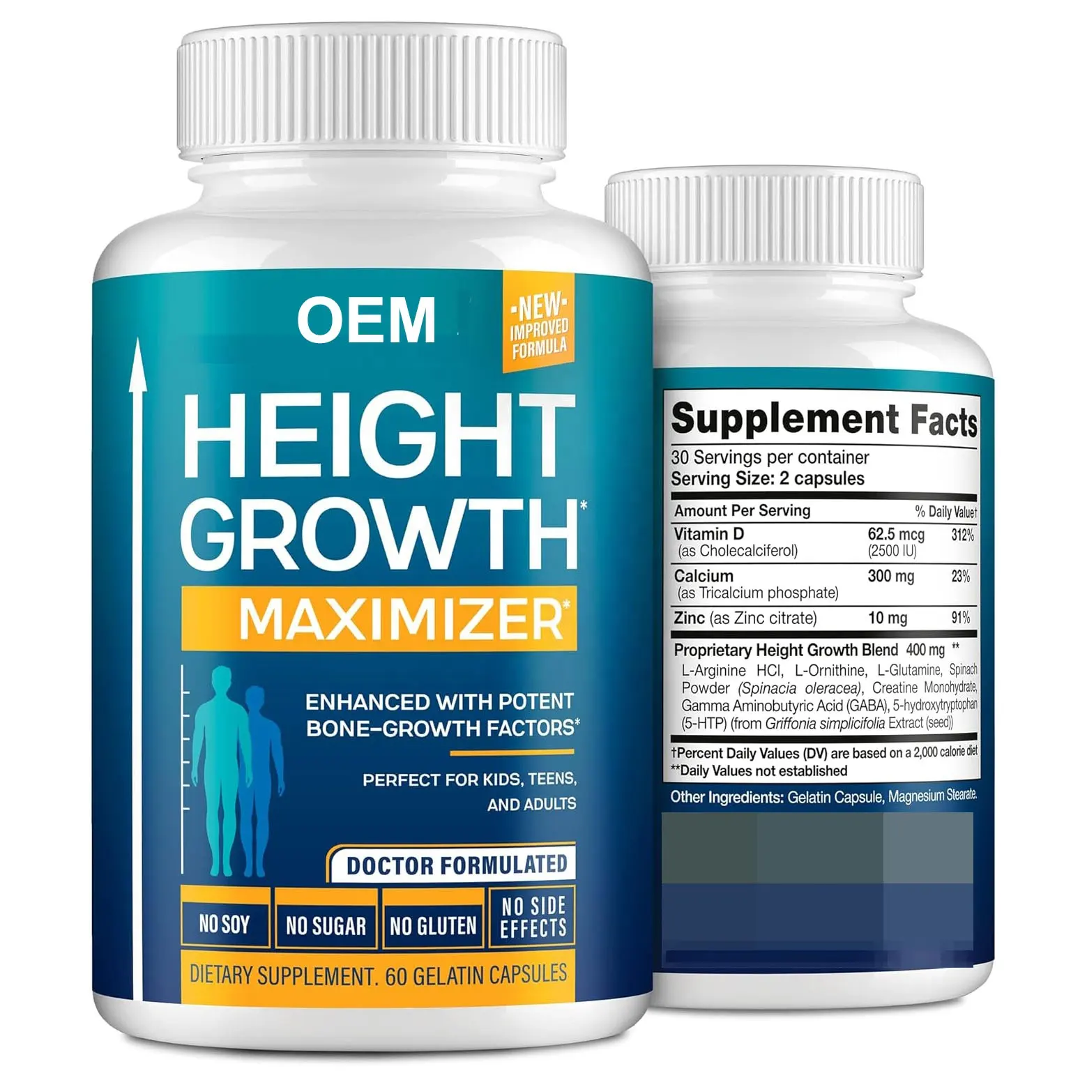 OEM Height Growth Maximizer Capsules with Calcium for Bone Strength Natural Height Growth Pills to Grow Taller