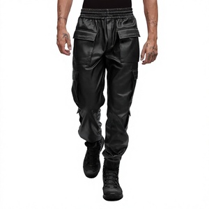 Pantalones Cargo Casuales de Cuero Ecológico para Hombre, Marca ELYSIAN INDUSTRIES, Cintura Elástica, Múltiples Bolsillos, Estilo Urbano, Transpirables - Product Image 1