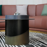 Ensemble de 2 tables basses modernes de luxe, rondes, en verre trempé, avec base dorée, pour salon, maison, hôtel