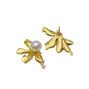 22351DIY <b>Pearl</b> Accessories S925 <b>Silver</b> Earnail Empty Stand Gold <b>Silver</b> Jewelry <b>Earrings</b> with 6-7mm Round - Product Image 5
