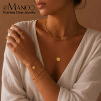 EMANCO Ensemble de bijoux en acier inoxydable style minimaliste avec pendentif disque plat à maillons trombone, multi-brins, vente en gros et dropshipping