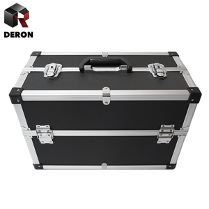 Grande capacité en aluminium noir Nail Art organisateur mode étui à cosmétiques fermeture ouverte Logo pour barbier stockage main <span class=keywords><strong>valise</strong></span> - Product Image 4