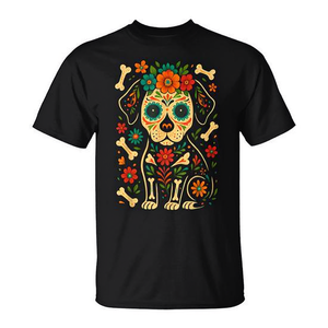 Camiseta mexicana con diseño de flores de calavera de azúcar del Día de los Muertos - Product Image 2