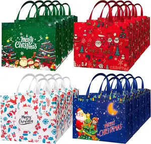 Christmas gift Bags with Handle Large Gift Bag, Reusable Non-Woven Grocery Shopping Totes Santa Claus Snowman Reindeer Bag