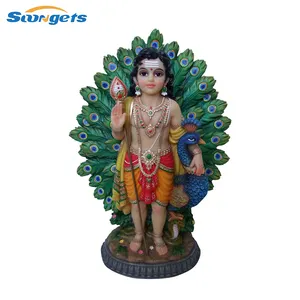 Polyresin Handmade Hindu god statue Katikeya with Peacock