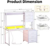 Bureau d'ordinateur et de jeu blanc avec huche, tiroirs en tissu et rangement, idéal pour le télétravail, l'étude et l'écriture, pour chambre à coucher