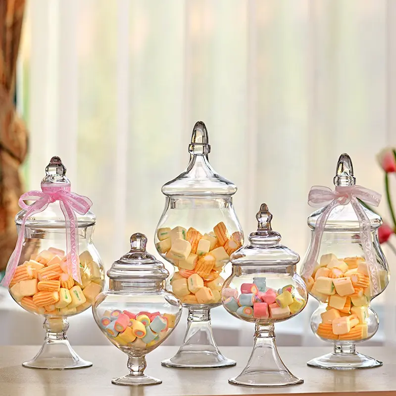 Europäischer Speicher runder Glas-Süßigkeiten-Glas mit Deckel schönes Wohnzimmer Glasabdeckung Dessert-Tisch-Speicher-Glas