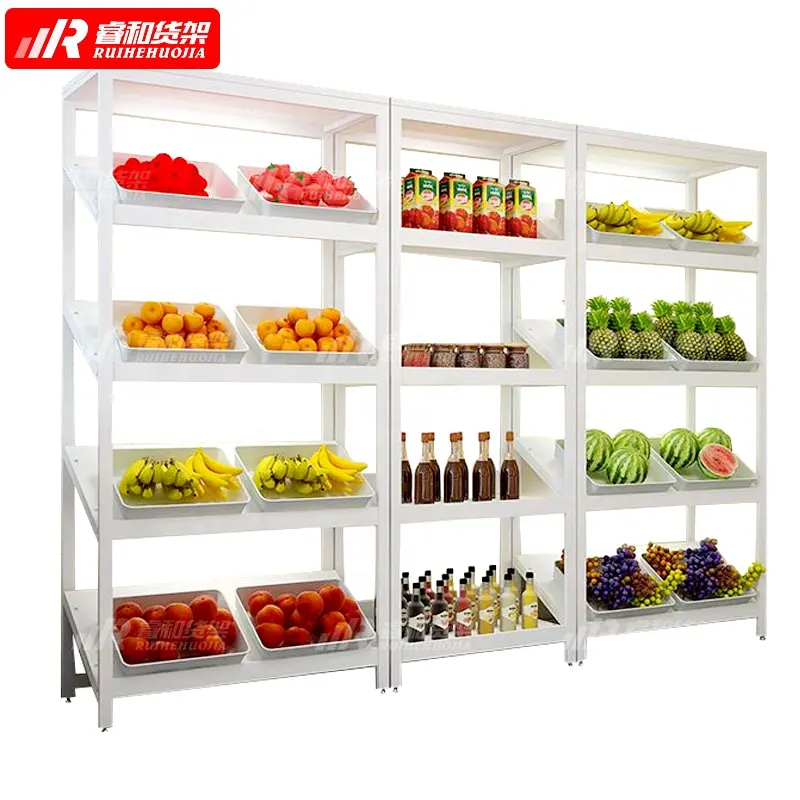 Fashion steel wood guangzhou supplier mini market grocery store fruit and vegetable display rack fruit and vegetable rack