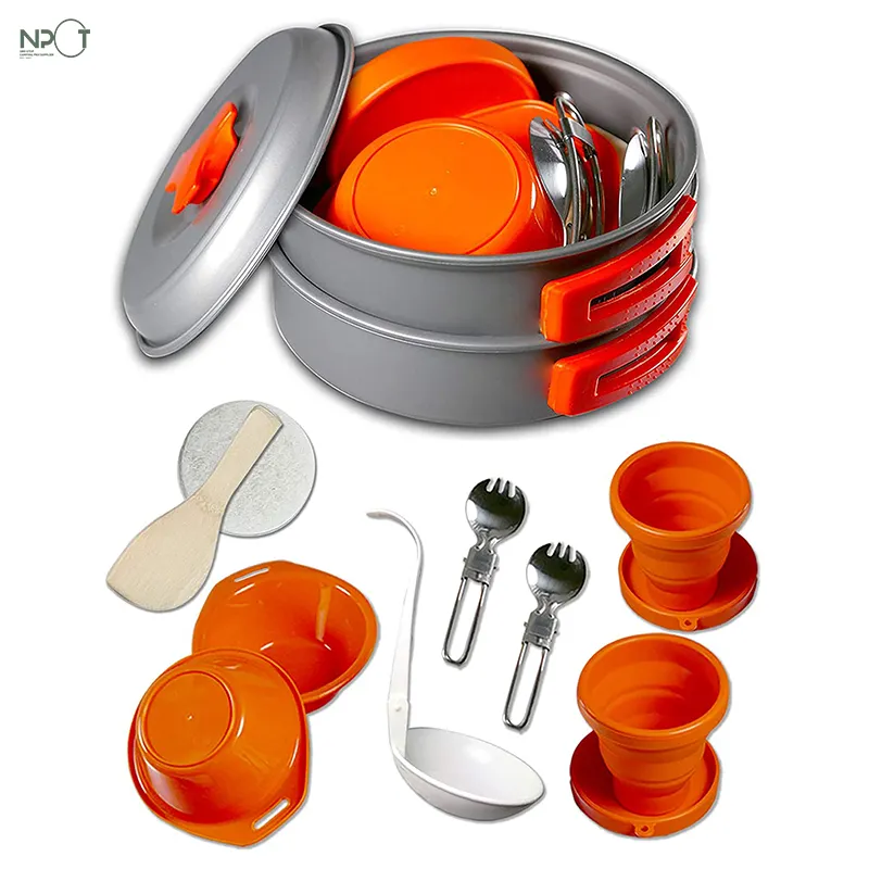 13PCS Camping Cookware Mess Kit  Nonstick Backpacking Cooking Set  Outdoor Cook Gear for Family Hiking