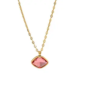 Creative jewelry 18k gold plated stainless steel zircon lip pendant necklace for women