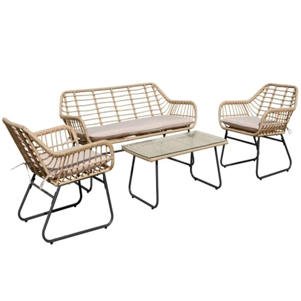 Hot Verkoper 4 Pcs Ronde Rieten Sofa Set Rotan Tuin Set Tuinmeubilair Gesprek Set Terrasmeubilair