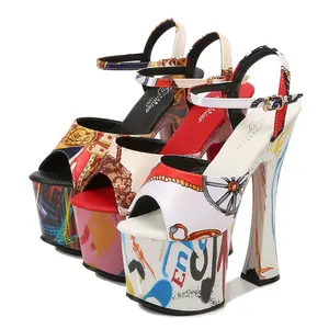 Sandalias de tacón alto con cristales para mujer, zapatos sexys con plataforma de 17 cm, venta al por mayor