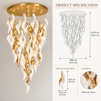 Lustre en verre conique personnalisé, grand luminaire suspendu artistique pour escalier, éclairage pour salon à plafond haut, LED or blanc