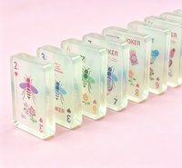 Set Mahjong Gaya Amerika Akrilik Transparan Hijau Mint Mewah 160 Ubin Dilukis Tangan dan Diukir