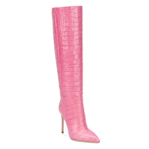 Plus Size Jurk Schoenen Laarzen Populaire Mode Draagt Schoenen Roze Dierenprint Laarzen