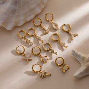 Pendientes de Acero Inoxidable con Baño de Oro de 18K J&D Luxury, Diseño de Animales Marinos (Ballena, Estrella de Mar, Tortuga), Joyería Colgante para Vacaciones de Verano, para <span class=keywords><strong>Boutique</strong></span> - Product Image 1